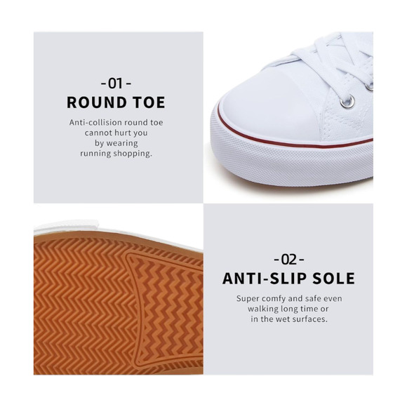 Women's Canvas Shoes - Size 6 - White and Red - Rounded Toe Anti Slip Brand New - Picture 7 of 8